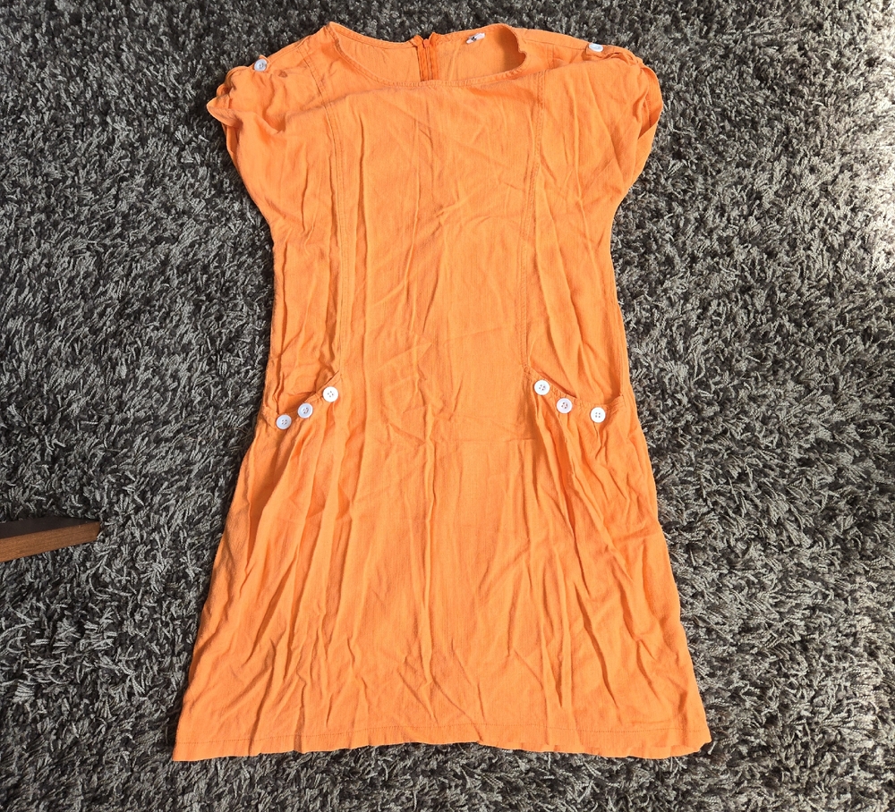 Yidarton Orange Dress with Button Accents, Size M